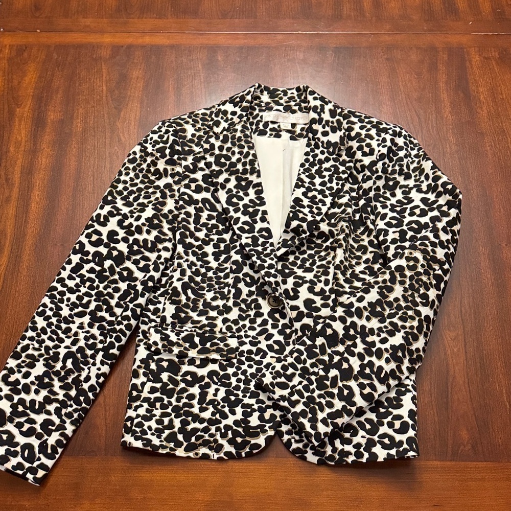 Boston Proper Trendy & Luxe Animal Print One Button Closure Blazer